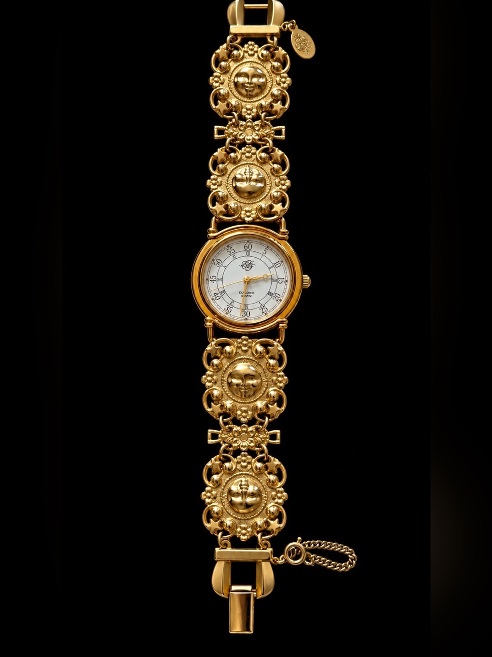 Vintage Kirks Folly Celestial Sun and Moon Link Bracelet Watch